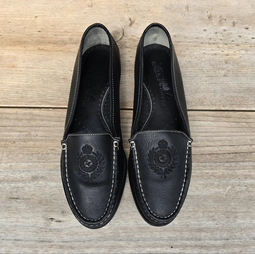 Liz Claiborne 90s Preppy Minimalist Black Leather Crest Comfort Loafers 8.5M